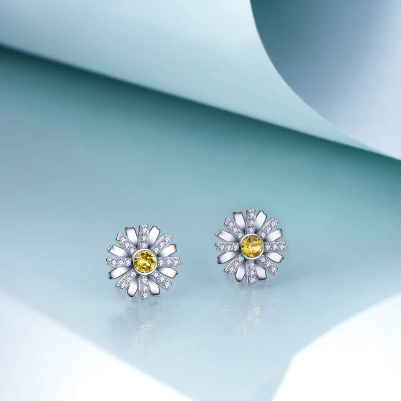 [Australia] - Daisy Earrings Sterling Silver Flower Stud Earrings with Crystals, Birthday Jewellery Gifts for Women Girls Wife Daughter 
