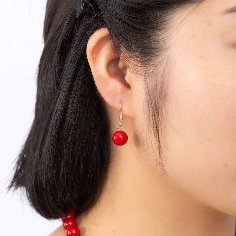 [Australia] - LUREME Fashion Style Pearl Elastic Necklace Bracelet Dangle Earring Set(09000649) Red 