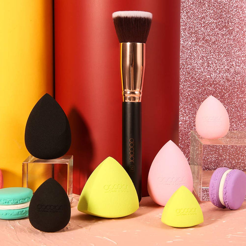 [Australia] - Docolor 6+1Pcs Liquid Foundation Brush with Makeup Sponges, Flat Top Foundation Synthetic Kabuki Brush & Professional Beauty Makeup Sponge Blender for Liquid Blending Mineral Powder Makeup Tools 