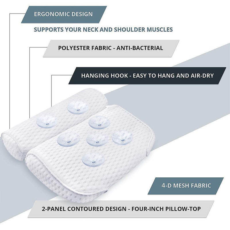 [Australia] - AmazeFan Bath Pillow, Bathtub Spa Pillow with 4D Air Mesh Technology and 7 Suction Cups, Helps Support Head, Back, Shoulder and Neck, Fits All Bathtub, Hot Tub and Home Spa 