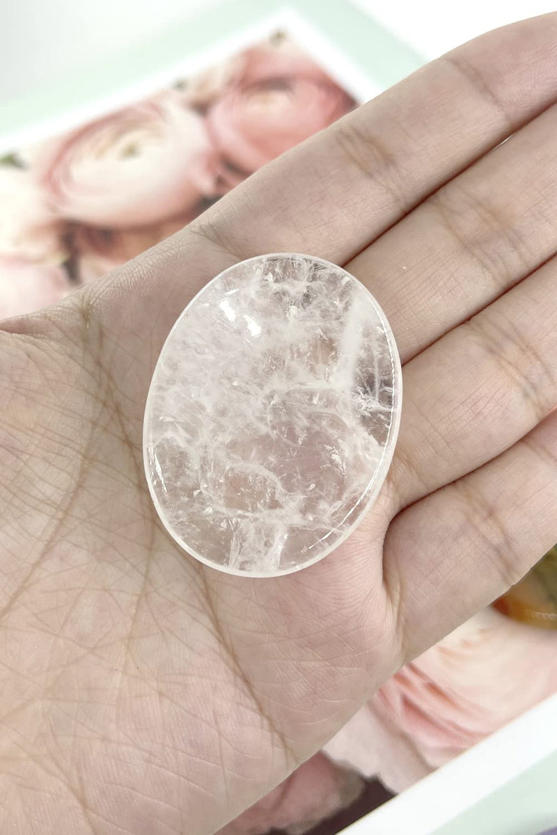 [Australia] - Ouubuuy White Clear Crystal Thumb Worry Stone Healing Crystal Gemstone Pocket Palm Stone - Anxiety Stress Relieve White Crystal 