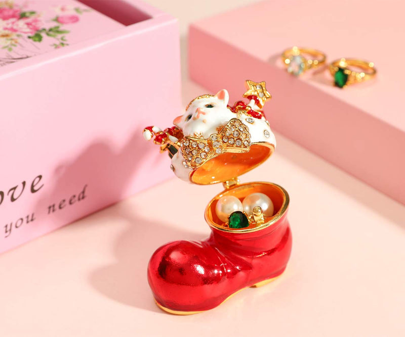 [Australia] - Furuida Trinket Box Boots with Hinged Enameled Jewelry Box Classic Christmas Ornaments Metal Craft Gift for Home Decor 