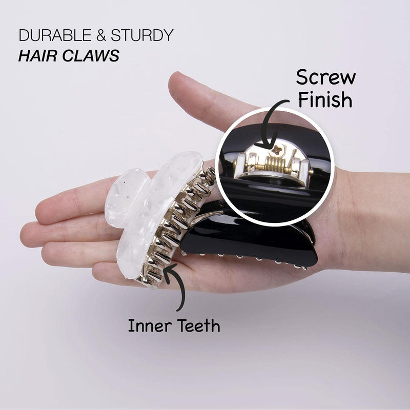[Australia] - BasicSense 4PCS Hair Claw Set Sturdy Glitter Marble Clamp Clips Set for Women Girls Medium hair grips, Black and White Assortment M (Pack of 4) Black & White 