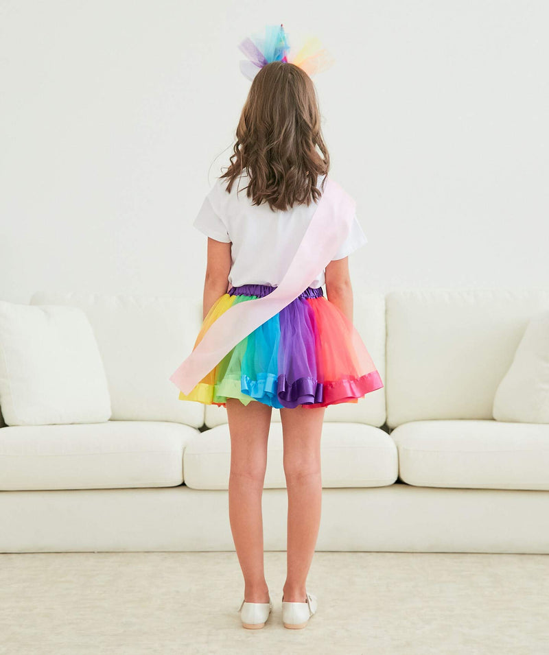 [Australia] - Doctor Unicorn Girls Layered Tutu Skirt with Unicorn Tshirt, Headband & Satin Sash Rainbow Unicorn Flower 3-4T 