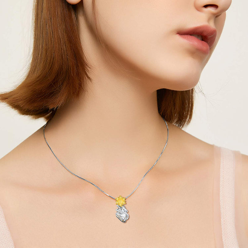 [Australia] - TOUPOP Sunflower Necklace 925 Sterling Silver Wish Stone Pendant Necklace with Crystal You are My Sunshine Jewelry for Women Teen Girls Birthday Gifts White Wish Stone 