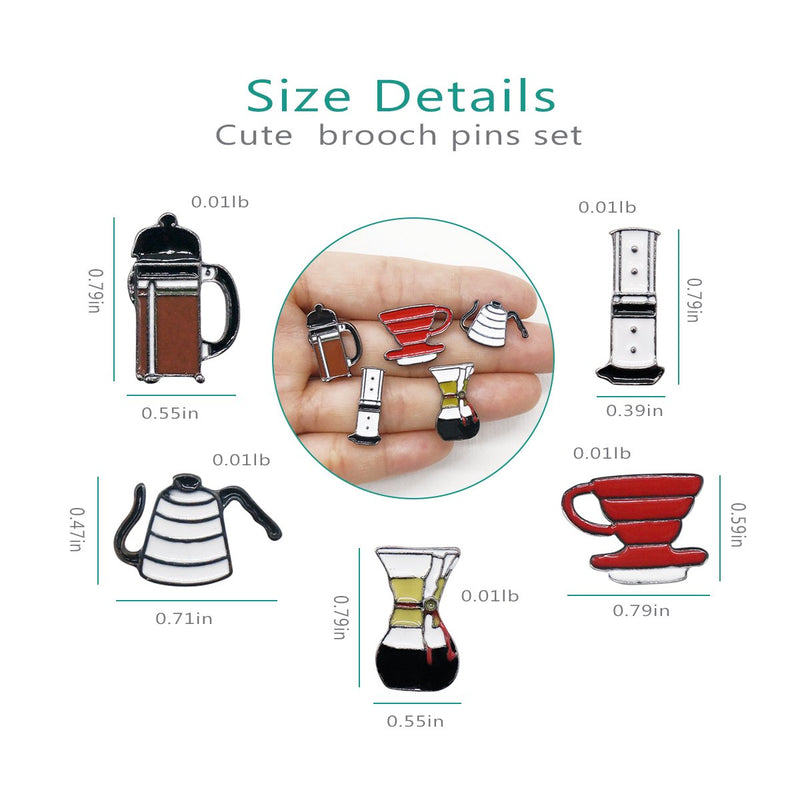 [Australia] - WINZIK Novelty Brooch Pin Set 5pcs Pretty Coffee Cup Pot Series Pattern Enamel-liked Lapel Pins Badges for Women Girls Clothes Bags Decor 