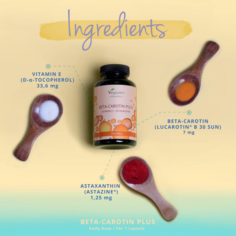 [Australia] - Beta Carotene Vegavero� | Beta-Carotene from Fermentation (Lucarotin�), Vitamin E & Astaxanthin (AstaZine�) | NO Additives | Golden Tan | 120 Tanning Capsules (GreenCaps�) | Vegan 