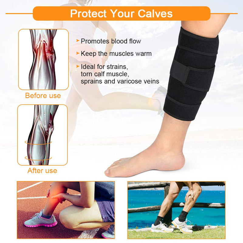 [Australia] - Calf Brace, Shin Splint Support Lower Leg Compression Wrap with Adjustable Three Anti-Slip Strap Support for Pulled Calf Muscle Pain Strain Injury, Sprain and Swelling, Fits Men and Women (Black) 
