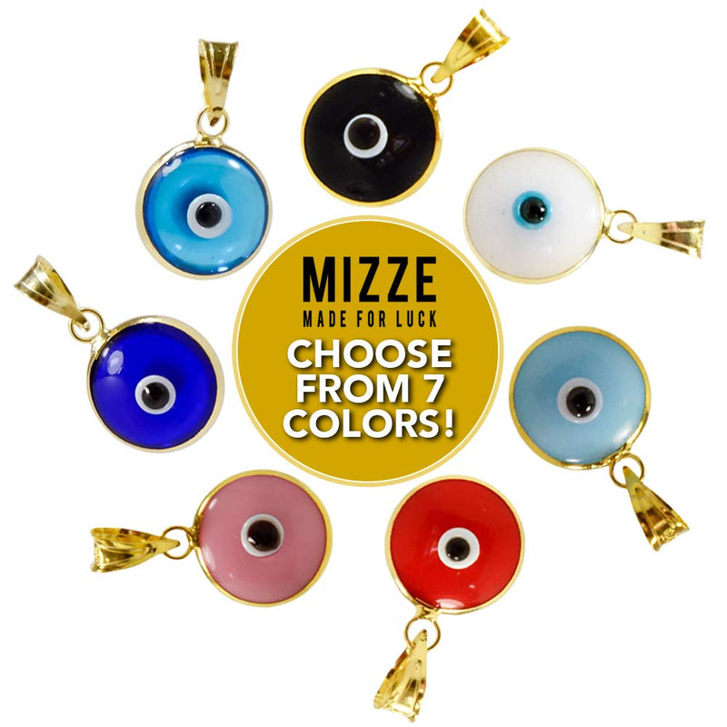 [Australia] - MIZZE Made for Luck Gold Plated 925 Sterling Silver 10 MM Round Glass Evil Eye Charm Pendant - 7 Colors to Choose from Baby Blue 