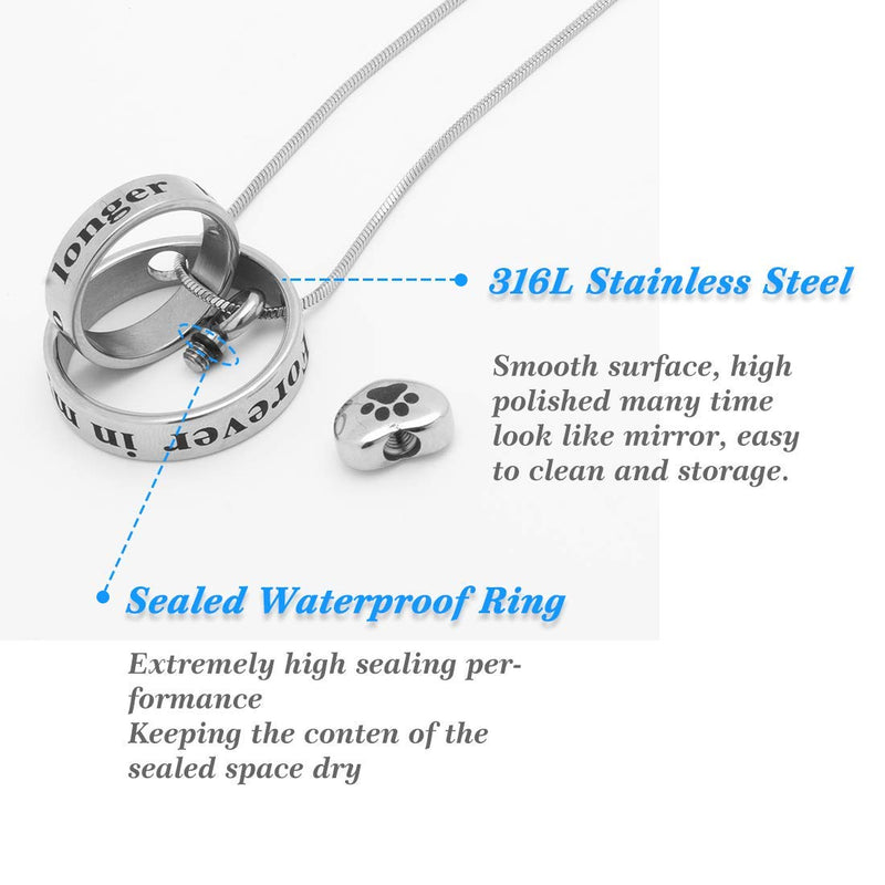 [Australia] - LYFML Heart Cremation Jewelry Urn Necklace for Ashes, Keepsake Pendant Made of Titanium Steel, Engraved"No Longer by My Side, Forever in My Heart" Come with Filling Kit Paw 