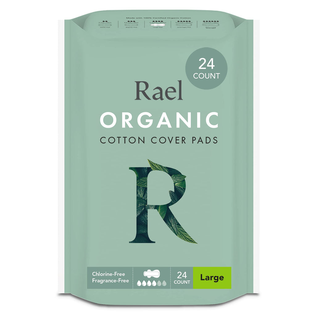 [Australia] - Rael Organic Sanitary Towels Heavy Absorbency, Unscented, Ultra Thin Pads with Wings for Women (Large, 24 Count) 24 Count (Pack of 1) 