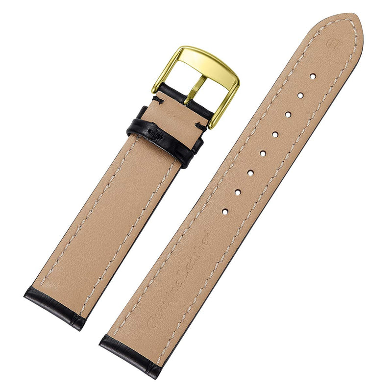[Australia] - iStrap Leather Watch Band Alligator Grain Calfskin Replacement Strap Stainless Steel Buckle Bracelet for Men Women-18mm 19mm 20mm 21mm 22mm 24mm-Black Brown 18mm Black-Gold Buckle 