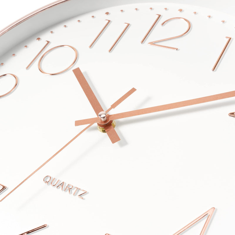 [Australia] - Foxtop Modern Wall Clock 12 Inch Non-Ticking Rose Gold Wall Clock Silent Battery Operated Round Quartz Clock for Living Room Bedroom Home Office School Decor 