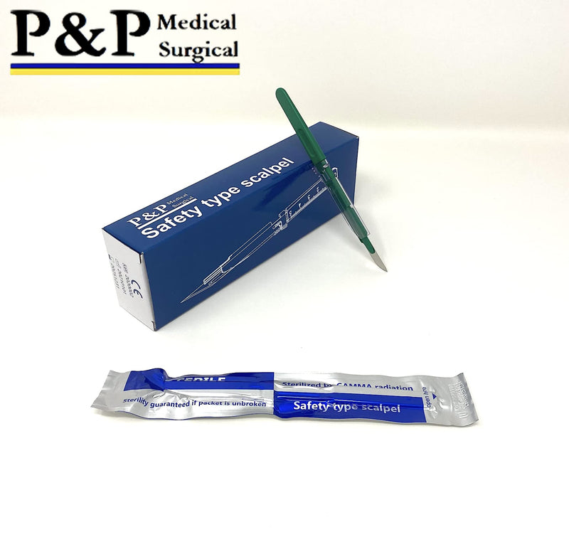 [Australia] - Disposable Safety Scalpels Sterile Surgical Blade Size 10 Stainless Steel with Plastic Handle & Metric Line Individually Foil Wrapped by P&P MEDICAL SURGICAL Box of 10 