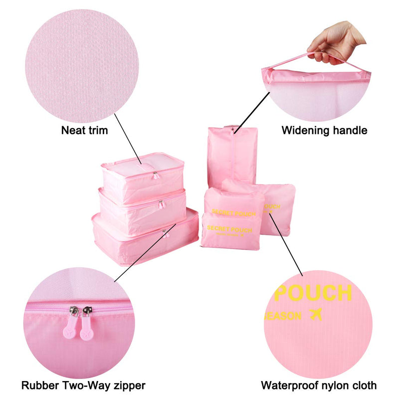 [Australia] - 7PCS Travel Packing Cubes for Suitcases, TOYESS Waterproof Nylon Luggage Organiser Storage Bags Value Set for Backpack, Pink 7pcs-pink 