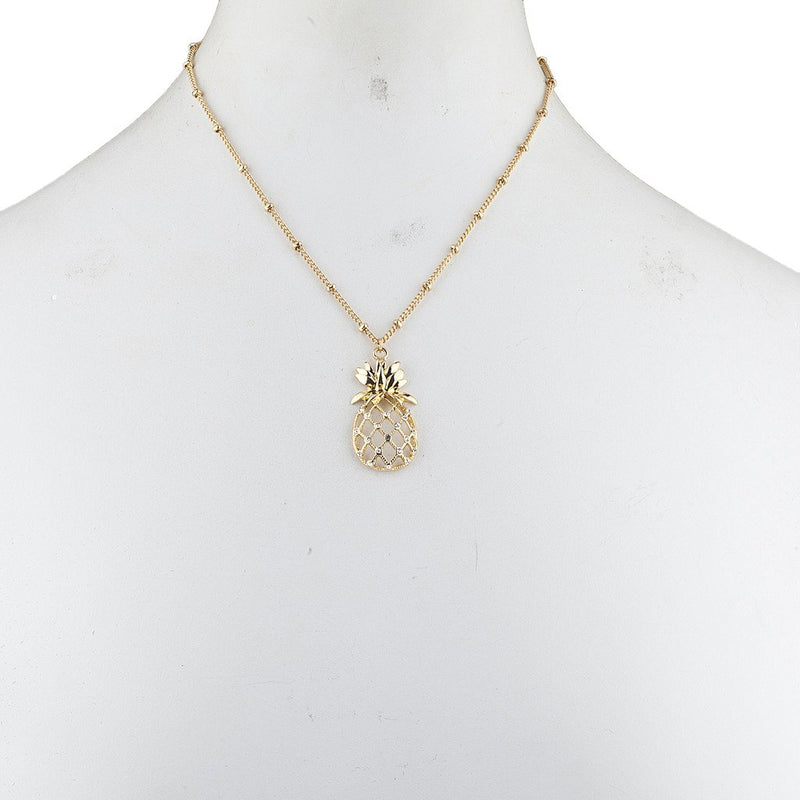 [Australia] - Lux Accessories Gold Tone Cutout Tropical Fruit Pineapple Pendant Necklace 