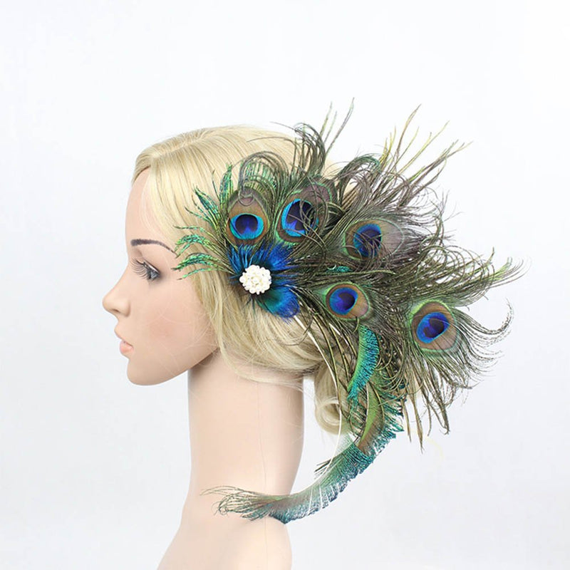 [Australia] - Peacock Feather Hair Clip Fascinators 1920s Gatsby Flapper Acessories Wedding Dance Part 20s Flapper Headpiece A1-green 