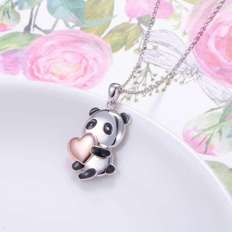 [Australia] - Sterling Silver Forever Love Cute Animal Love Heart Necklace Ring Earrings for Women Graduation Gift Panda 2 