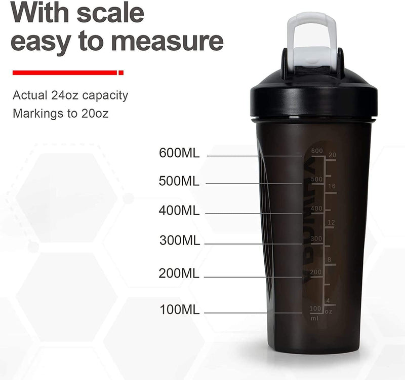 [Australia] - Missions Protein shaker bottle- 24oz Smoothie Bottle for sports supplements shakes- Good materials, Leak Proof 600ml Gym Shaker for Protein Shakes with Shaker Ball (black) Black 