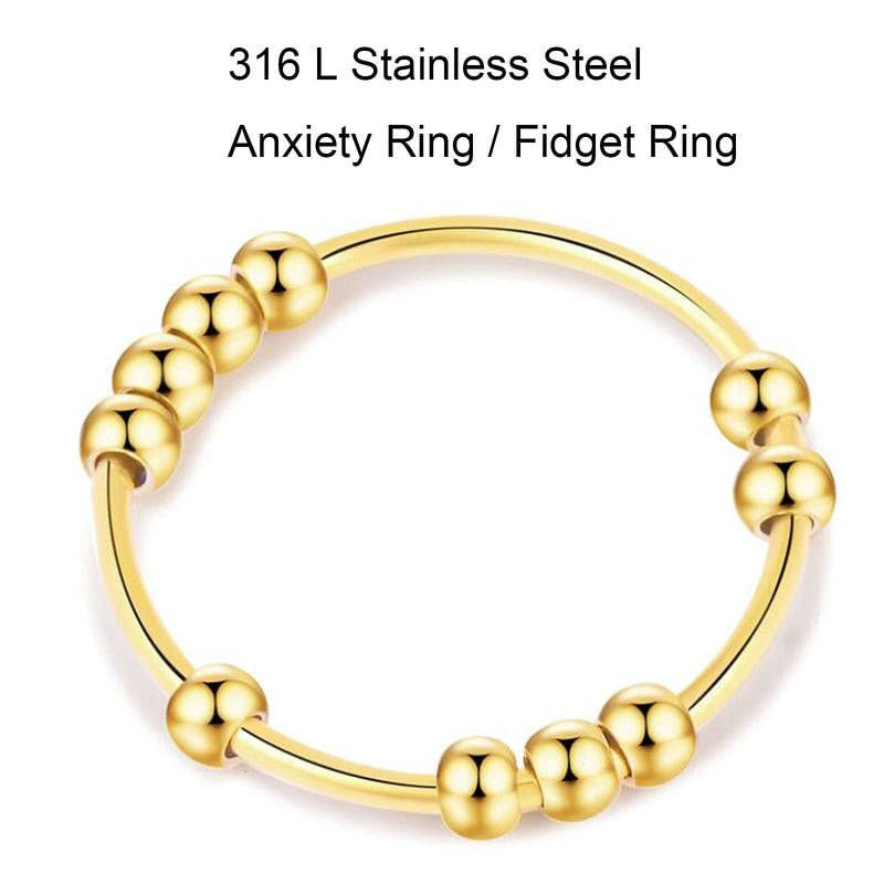 [Australia] - Gold Silver Fidget Ring Anti Anxiety Rings for Women, Anxiety Relief Rings Size 5-10 Beads Fidget Spinner Anxiety Ring for Girls Men Gold 