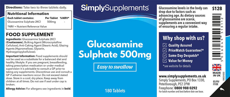 [Australia] - Easy to Swallow Glucosamine 500mg | Active Lifestyle Support | 2X 180 Tablets | Manufactured in The UK 