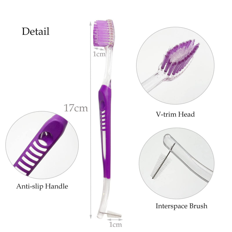 [Australia] - Pack of 5 Double-Ended Orthodontic Toothbrush V-Trim Brush with Interproximal Head Brush for Brace Cleaning, 5 Colours 