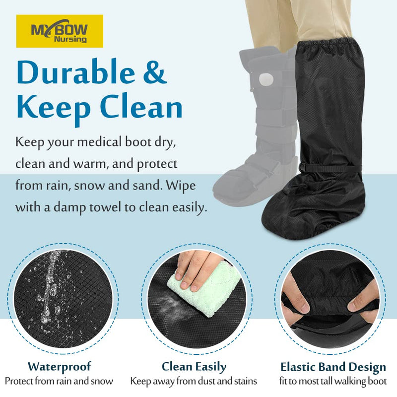 [Australia] - Walking Boot Cover Orthopedic Medical Air Walker Boot Foot Cast Cover for Ankle Fracture Rain Winter Snow Boot Covers Women Men Waterproof Tall Boot Protector Reusable Accessories (Black) Black 