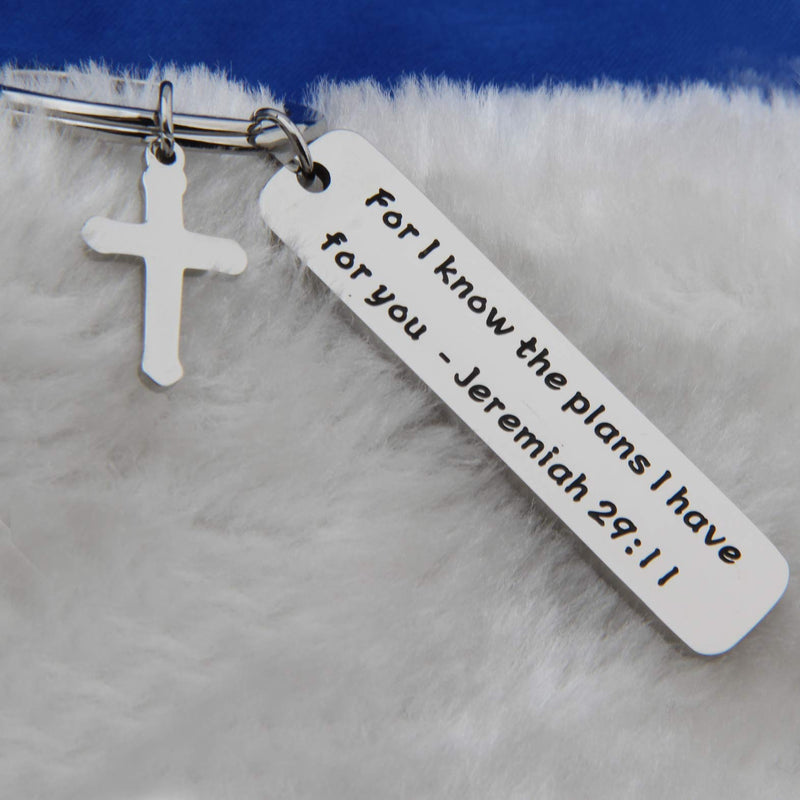 [Australia] - FEELMEM Religious Gifts Jeremiah 29:11 for I Know The Plans I Have for You Keychain Inspirational Christian Jewelry Quote silver 