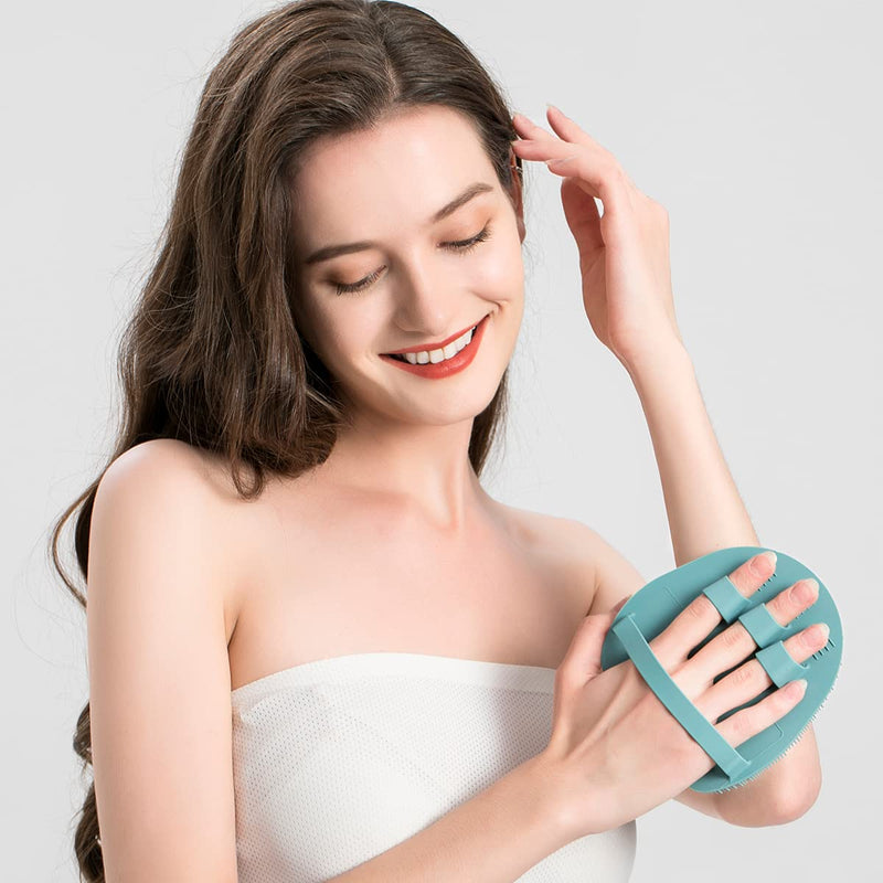 [Australia] - 1 Pack Soft Silicone Shower Brush Body Wash Bath Exfoliating Skin Massage Scrubber, Dry Skin Brushing Glove Loofah, Fit for Sensitive and All Kinds of Skin(Eucalyptus Green) #1 GREEN 