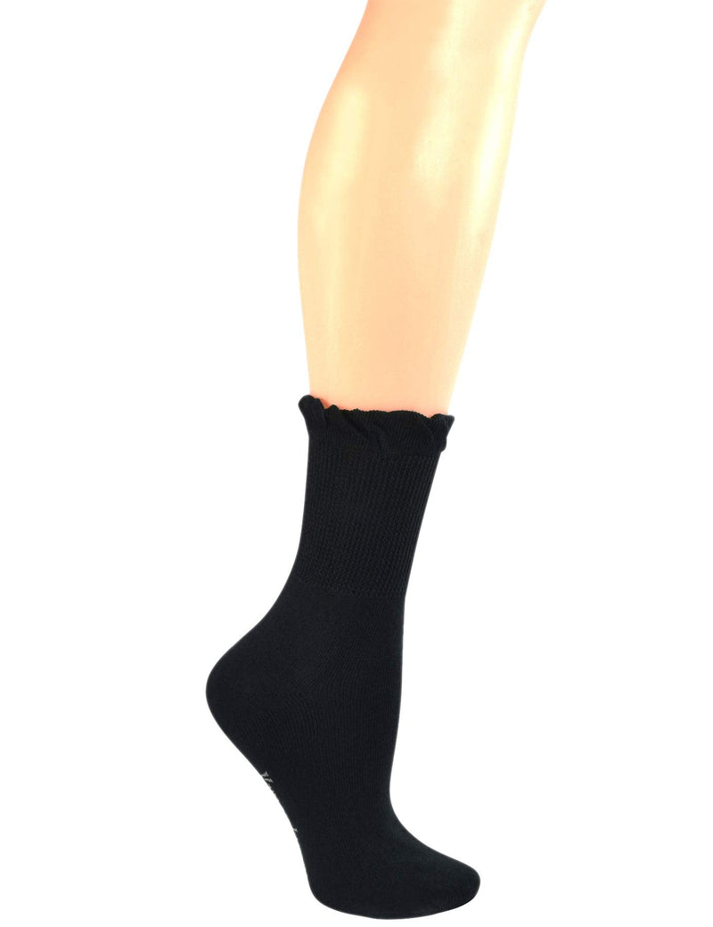 [Australia] - Yomandamor Women's Non-binding Lace Bamboo Crew Diabetic Dress Socks with Seamless Toe,4 Pairs 9-11 4 Pairs Black 