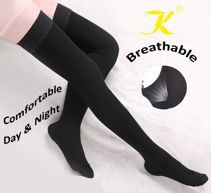 [Australia] - Thigh High Compression Stockings Closed Toe for Men & Women, Opaque, KEKING 20-30mmHg Graduated Compression Leg Support Hose with Silicone Band - Swelling, Varicose Veins, Edema, DVT, Black X-Large X-Large (1 Pair) 20-30mmhg Black Closed Toe 