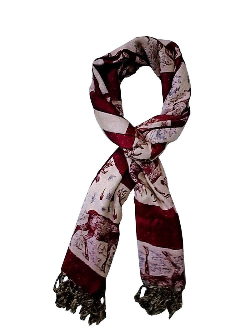 [Australia] - Purpledip Woolen Stole 'Deer Trails': Jamavar Style Faux Pashmina Shawl (20019) 