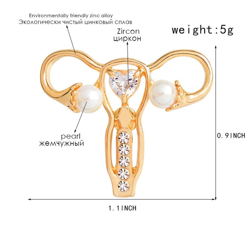 [Australia] - AILUOR Personality Female Body Organ Uterus Ovary Crystal Gynecology Medicine Symbol Pearl Brooch Pin for Gynecologist Medical Doctors Nurse Gifts Jewelry Silver 