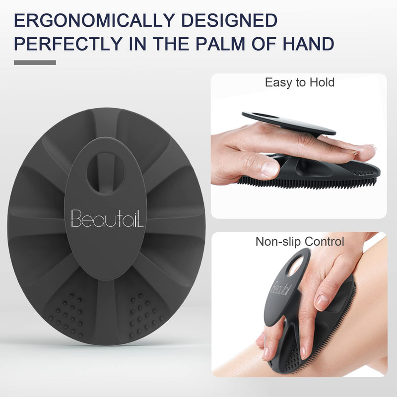 [Australia] - BEAUTAIL Silicone Body Scrubber Shower Bath Wash Brush Gentle Exfoliating Scrub Cleansing Loofah for Women Men Baby Sensitive Skin, Easy to Clean, Lather Nicely, More Hygienic, 1 Pack, Black 