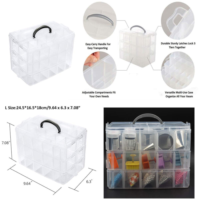 [Australia] - ZLY 3-Tier Demountable Plastic Jewelry Box Organizer Storage Container with Adjustable Dividers 30（Large） Grids Clear XL-30 Grids 