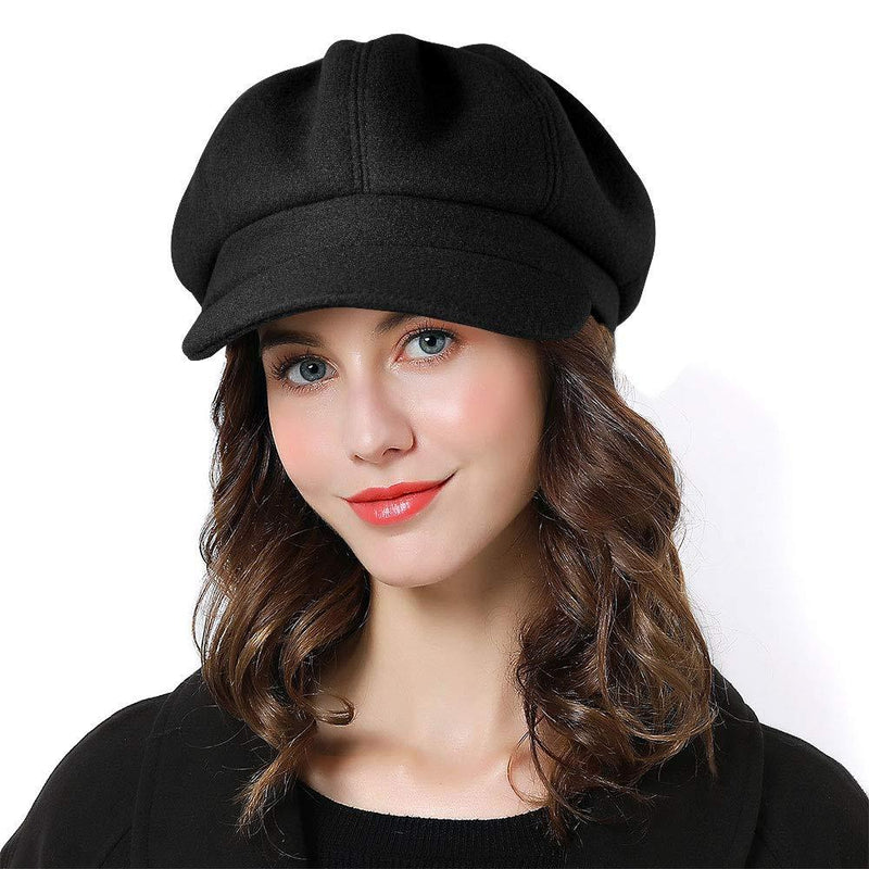 [Australia] - Superora Women Beret Newsboy Hat French Cap Wool Classic Autumn Spring Winter Hats Black One Size 