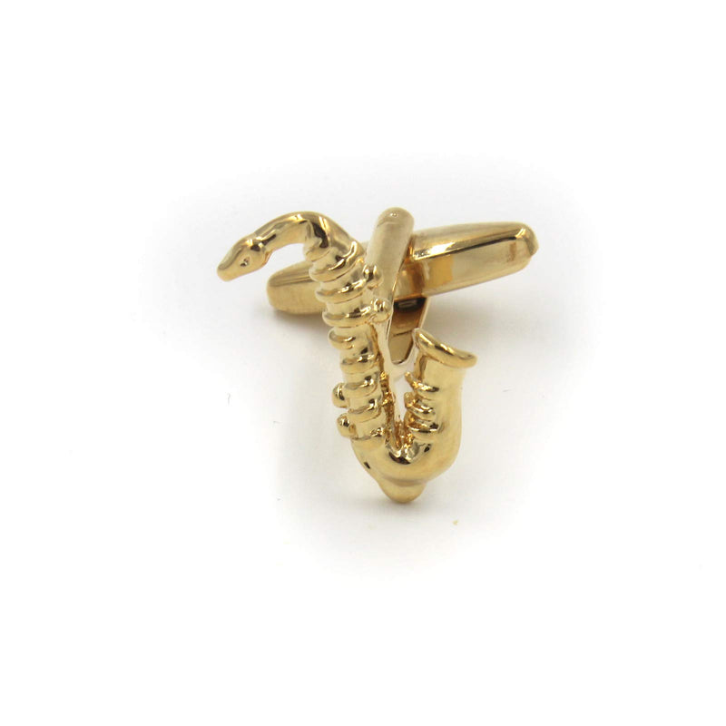 [Australia] - Gold Saxophone Cuff Links Musician Jazz Lover Cufflinks and Tie-Clip Set 