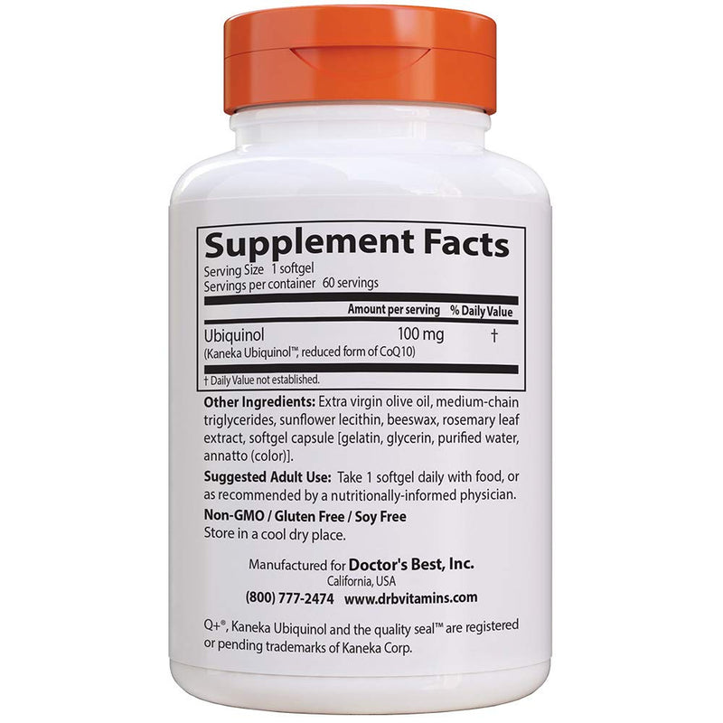 [Australia] - Doctor's Best Ubiquinol with Kaneka QH, Non-GMO, Gluten Free, Soy Free, Heart Health, 100 mg, 60 Softgels 