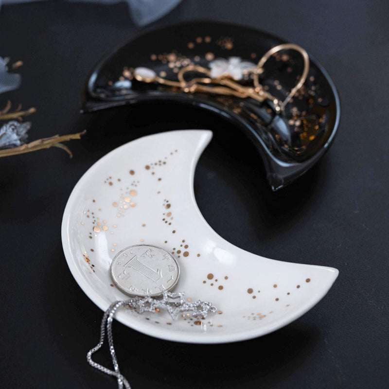 [Australia] - Ardax Moon Shape Jewelry Dish Organizer, Small Decorative Trinket Dish, Accent Tray for Vanity, Dessert Plate (White,1 Pack) White 