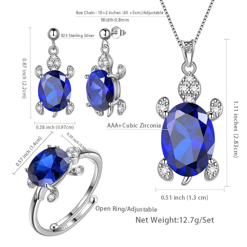 [Australia] - Aurora Tears Tutrle Jewelry 925 Sterling Silver Women Sea Animal Turtle Necklace/Earring/Ring/Bracelet Crystal Cubic Zirconia Jewelry blue-sapphire 