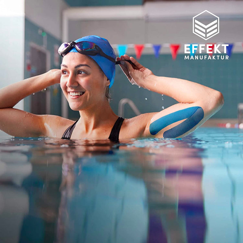 [Australia] - Effekt Manufaktur Kinesiology Tape Waterproof (16 ft x 2 in), 2 Rolls - Elastic Physio Tape for Muscle Support and Injury Recovery, Medical Tape, Kinetic Tape, Durable Kinesthetic Tape (Blue + Black) Blue + Black 