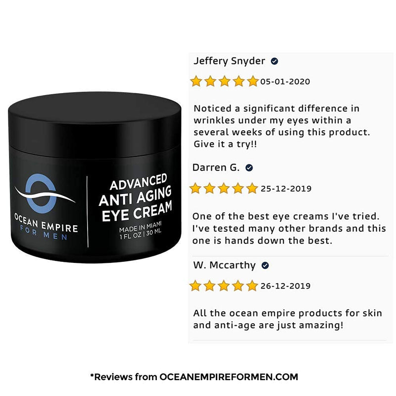 [Australia] - Advanced Men's Eye Cream - Made in USA - Anti Aging Cream for Wrinkles, Dark Under Eye Circles, Eye Bags & Puffiness | Anti-Age Effect Under Eye Cream for Men with Natural Ingredients 1oz 