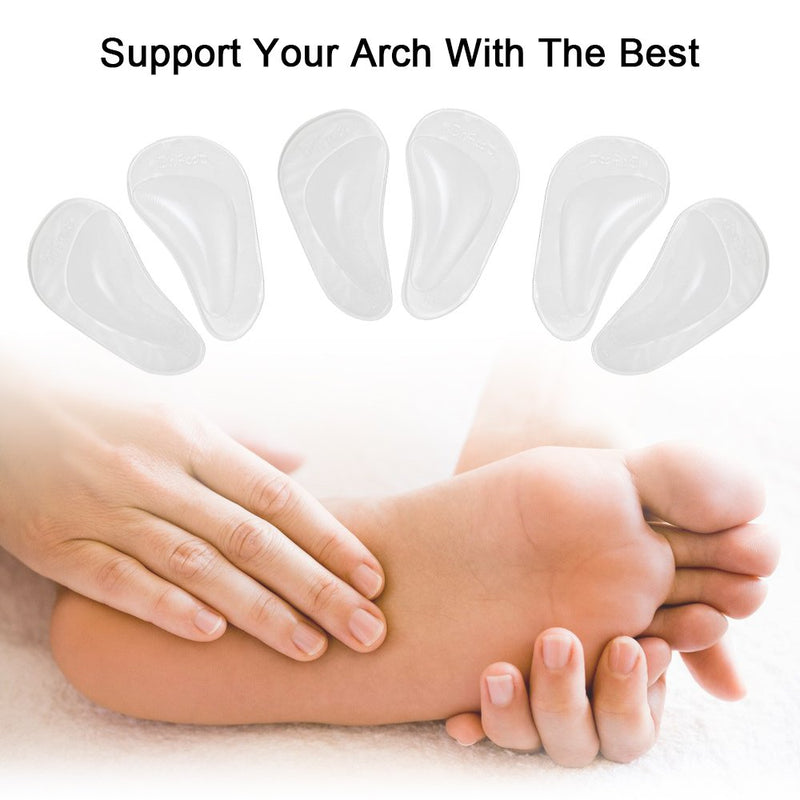 [Australia] - Dr. Foot's Arch Support Shoe Insoles for Flat Feet, Gel Arch Inserts for Plantar Fasciitis, Adhesive Arch Pad for Relieve Pressure and Feet Pain- 3 Pairs ( Clear) 