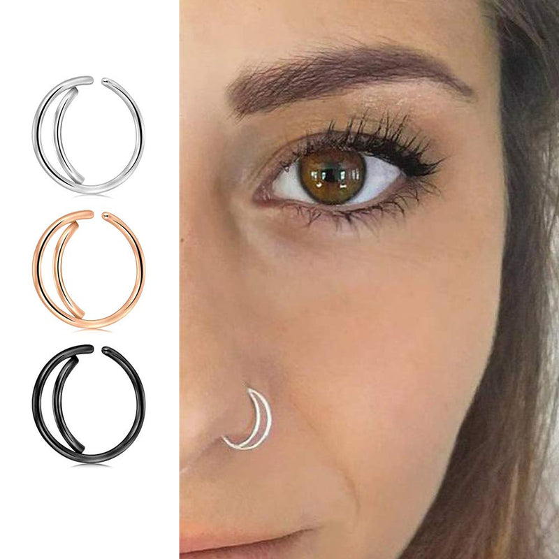 [Australia] - MODRSA Fake Nose Rings Hoop Face Septum Ring Clip on Spring Faux Lip Ring Helix Cartilage Earrings Surgical Steel Moon Ear Lobe Conch Non Piercing Jewelry for Women Girls M1 