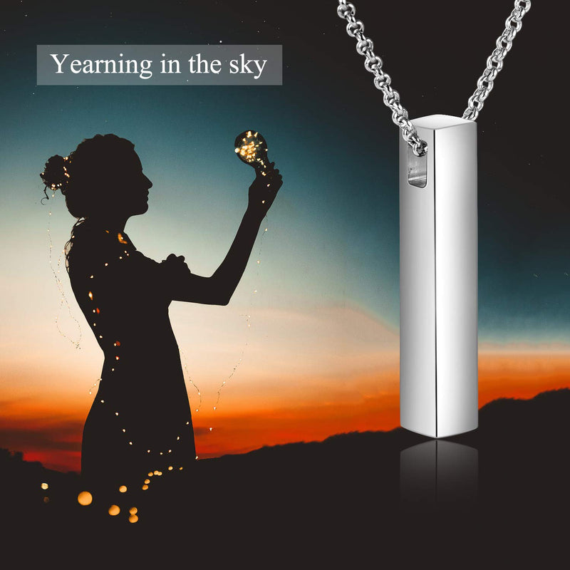 [Australia] - S925 Sterling Silver 3D Vertical Bar Urn Necklace for Ashes Simple Bar Urn Pendant Memorial -Ashes Keepsake Cremation Necklace Jewelry pendant without words 