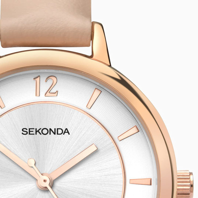 [Australia] - Sekonda Women's Quartz Watch with Analogue Display and PU Strap Beige Strap/Silver Dial 