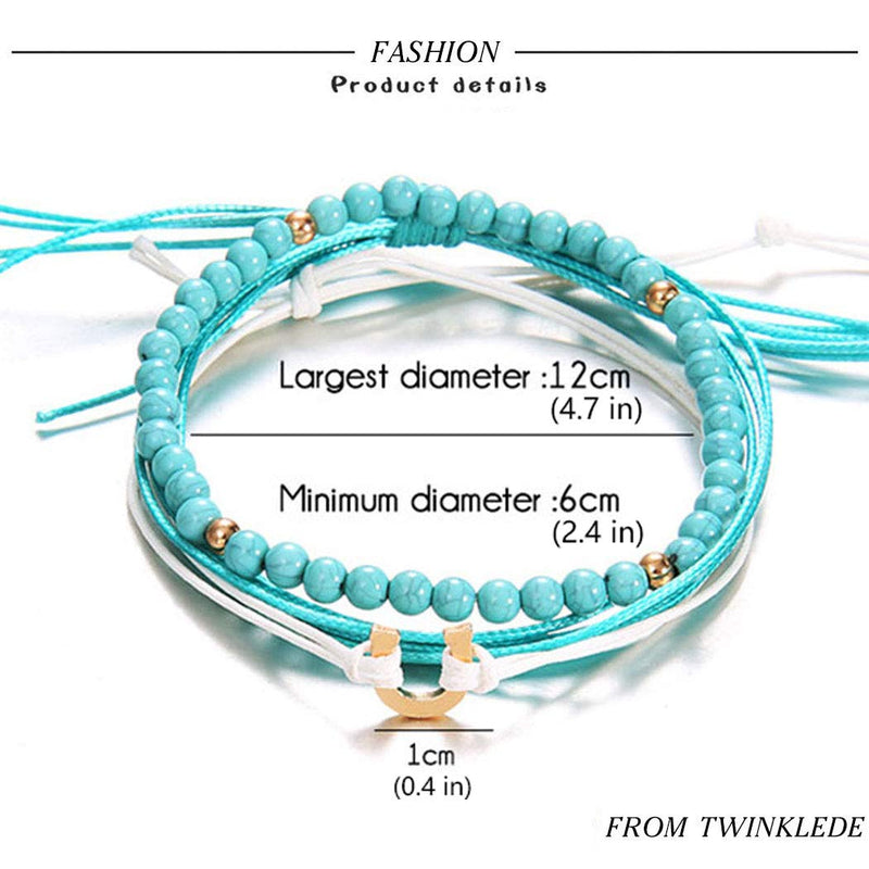 [Australia] - Twinklede Boho Beaded Ankle Bracelets Blue Layered Turquoise Anklets Beach Barefoot Sandals Anklet for Women and Girls 