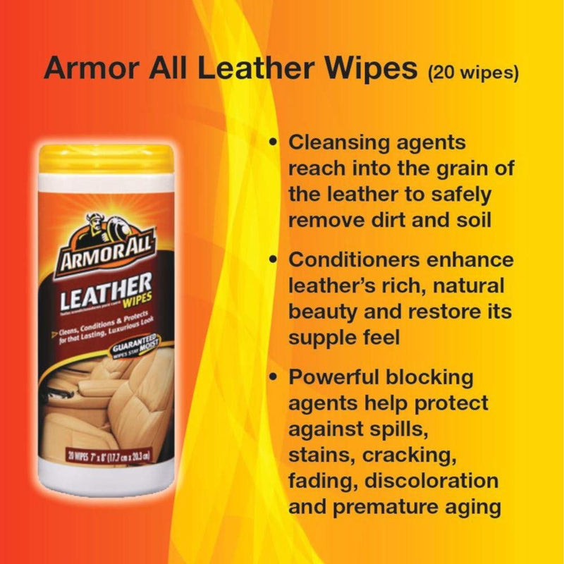 [Australia] - Interior Cleaner Car Leather Wipes by Armor All, For Cleaning Cars, Trucks and Motorcycles, 20 Count Old Style (20 Count) 