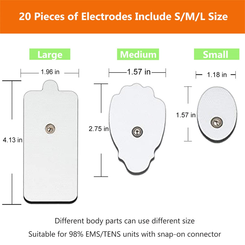 [Australia] - 20 Pack TENS Unit Replacement Pads Reuse More Than 35 Times, Snap Electrode Pads for Tens Unit with Standard 3.5mm snap-on Connector, Compatible with Belifu TENS 20 Piece Set 