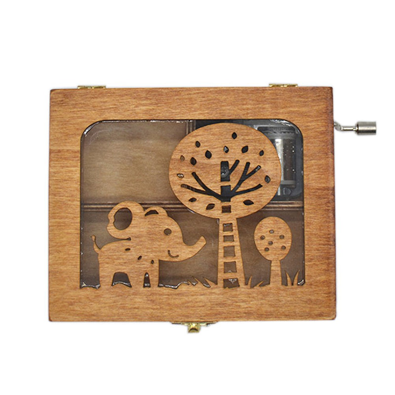 [Australia] - Anlydia Vintage Wooden Animal Pattern Hand Cranked Jewelry Music Box Trinket Box Elephant 